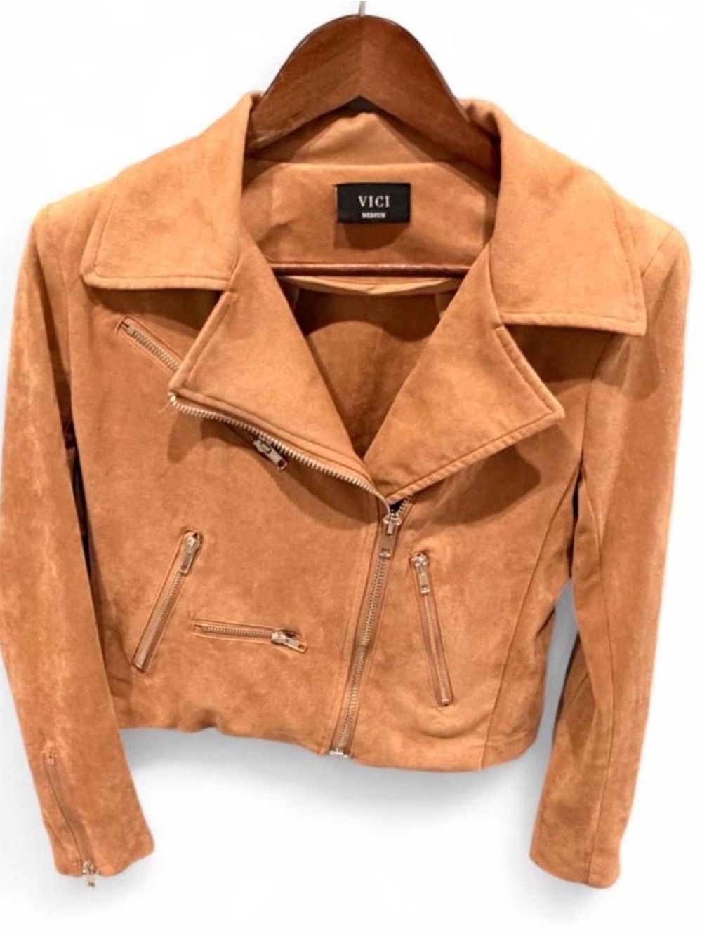 VICI Suede Moto Zipper Jacket | Tan | Medium